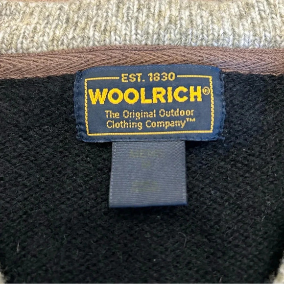 Woolrich Men’s Wool Blend V-Neck Sweater Size M Black with Tan contrast - Picture 5 of 9